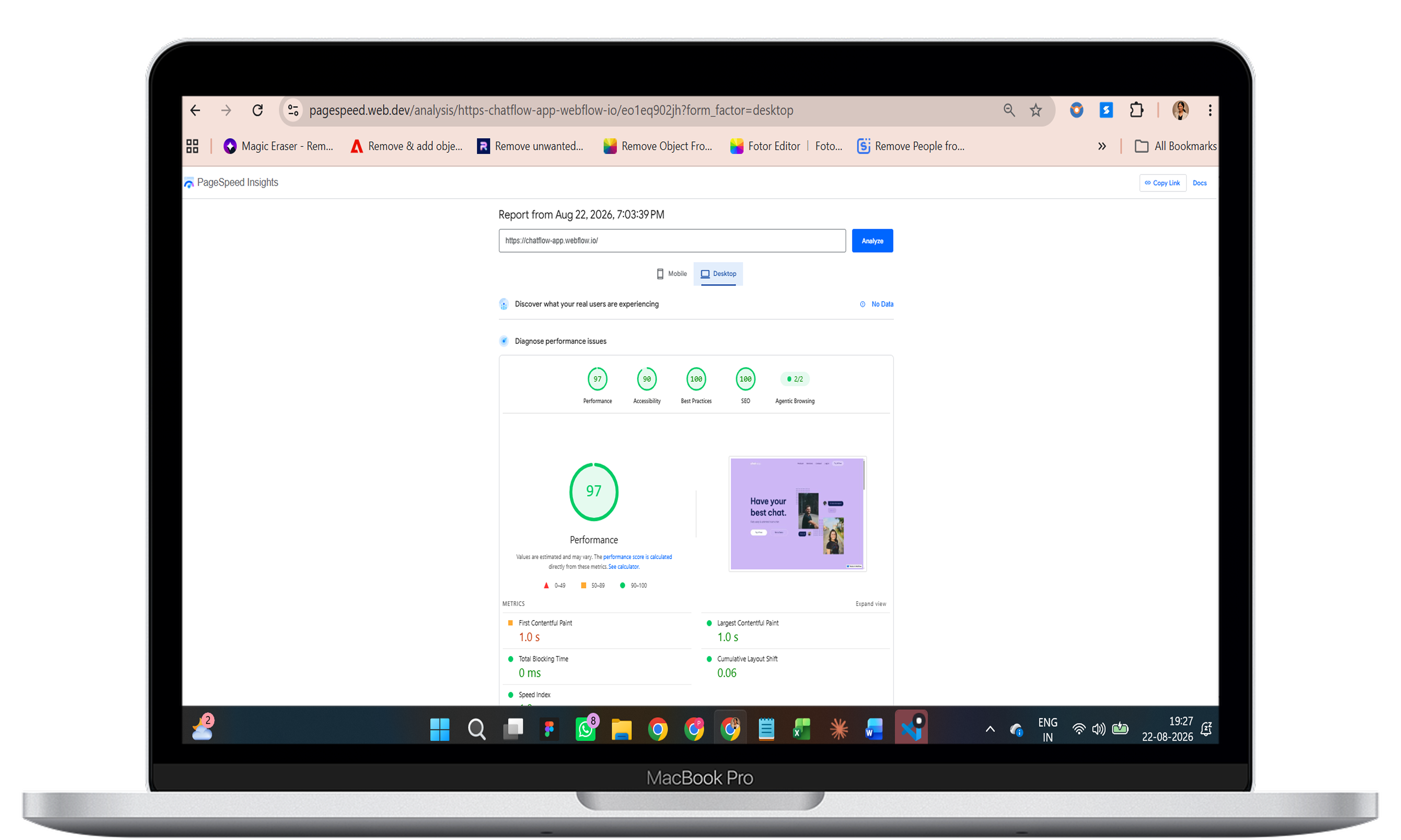 Desktop Lighthouse and PageSpeed Insights performance audit results